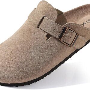 Women's Suede Clogs Leather Mules Cork Footbed Sandals Potato Shoes with Arch Su